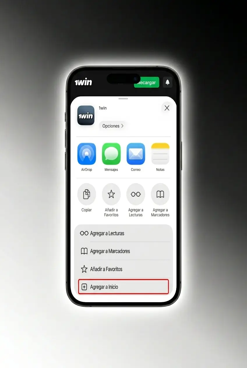 Instalación de la app 1win en iOS para jugar Lucky Jet desde Safari en iPhone o iPad